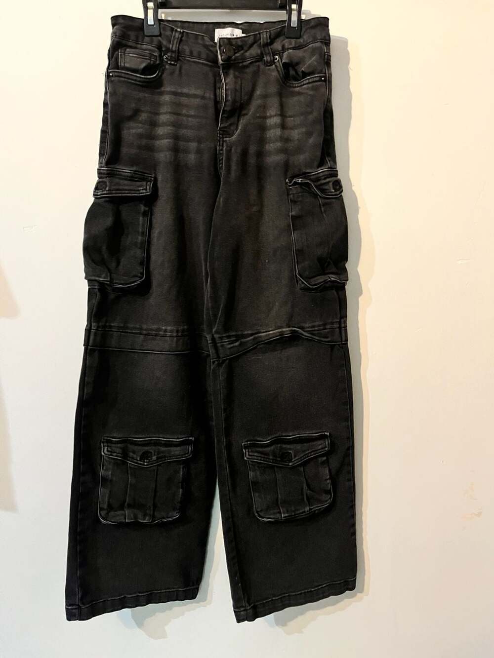 004-0015 Refuge Denim Black Multi-Pocket Cargo Jeans